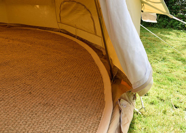 Traditional canvas bell tents and matching awnings